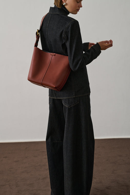 Sac Saudade Mini - Acajou/Noir - Cuir - Femme